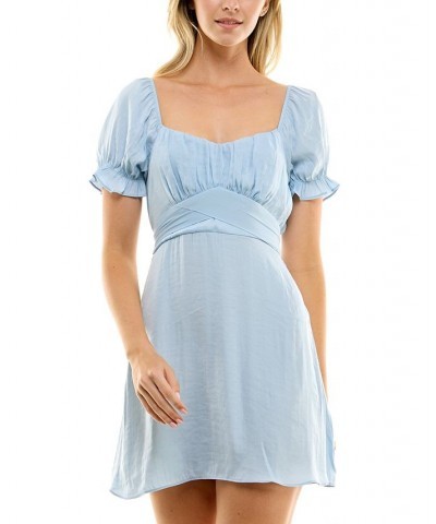 Juniors' Emma Crisscross Empire-Waist Satin Mini Dress Skyway Blue $34.81 Dresses