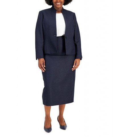 Plus Size One-Button Midi Skirt Suit Navy $80.00 Suits