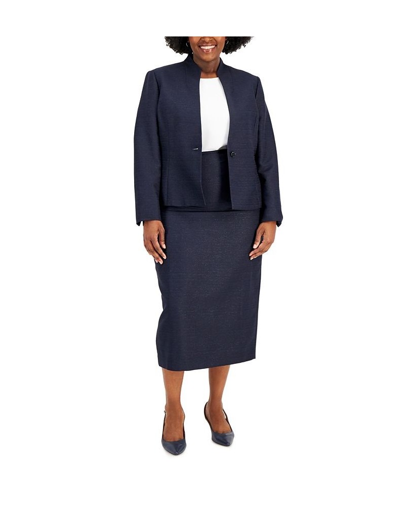 Plus Size One-Button Midi Skirt Suit Navy $80.00 Suits