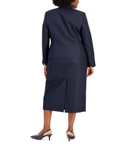 Plus Size One-Button Midi Skirt Suit Navy $80.00 Suits