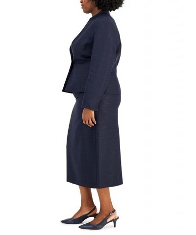 Plus Size One-Button Midi Skirt Suit Navy $80.00 Suits