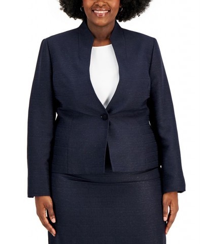 Plus Size One-Button Midi Skirt Suit Navy $80.00 Suits