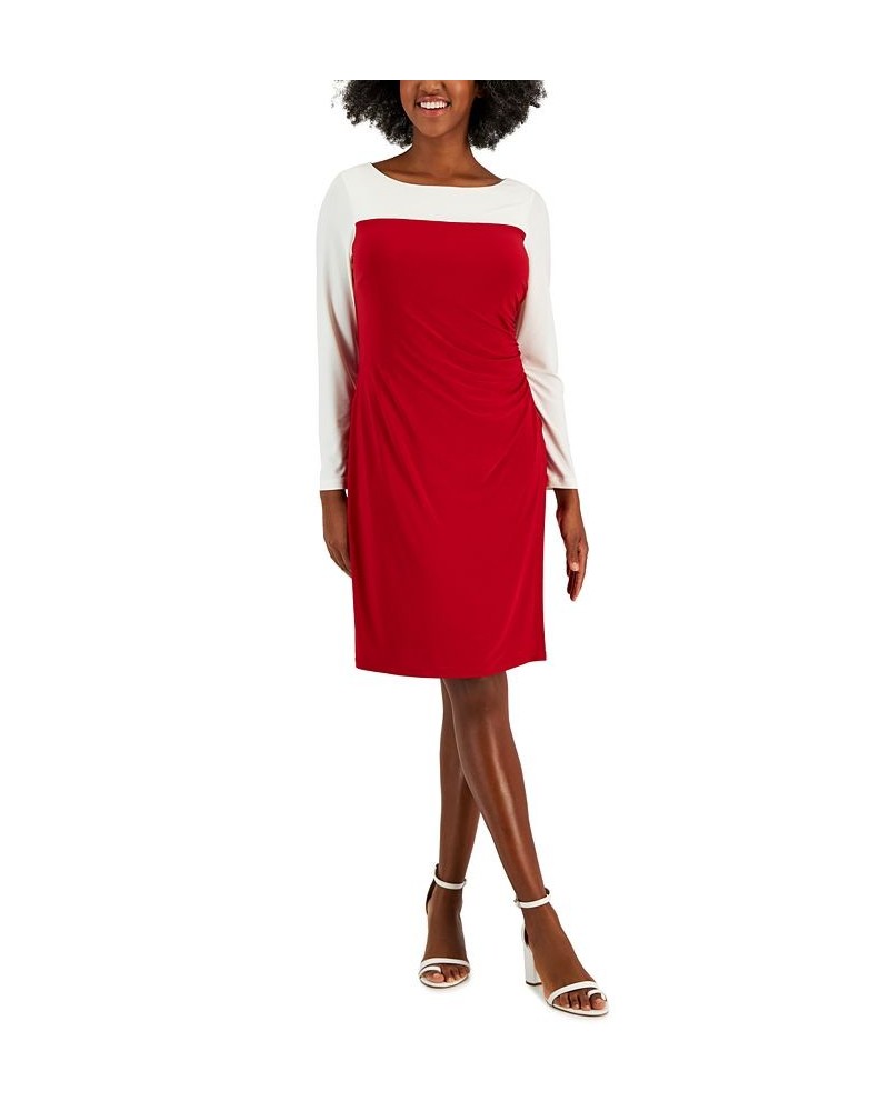 Ginger Colorblocked Midi Shift Dress Crimson/Cream $25.38 Dresses