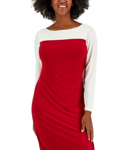 Ginger Colorblocked Midi Shift Dress Crimson/Cream $25.38 Dresses