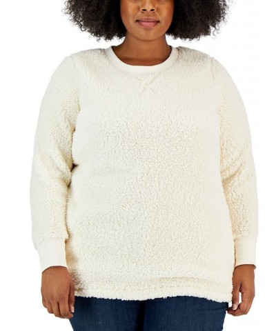 Plus Size Sherpa Tunic Ivory/Cream $10.89 Sweatshirts