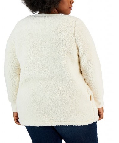 Plus Size Sherpa Tunic Ivory/Cream $10.89 Sweatshirts