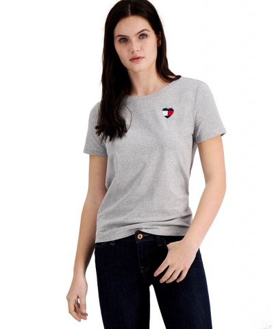 Women's Embroidered Heart-Logo T-Shirt Gray $22.59 Tops