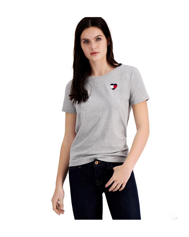 Women's Embroidered Heart-Logo T-Shirt Gray $22.59 Tops