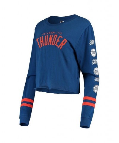 Women's Blue Oklahoma City Thunder Cropped Long Sleeve T-shirt Blue $22.67 Tops