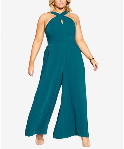 Trendy Plus Size Harper Halter Neck Jumpsuit Green $56.62 Pants