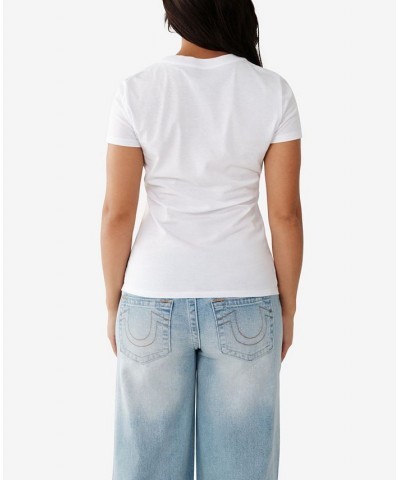 Women's Short Sleeve Crystal Slim Crew T-Shirt White $25.42 Tops
