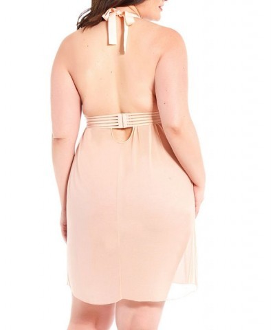 Plus Size Chloe Halter Babydoll Chemise Nightgown Lingerie Online Only Peach $31.20 Lingerie
