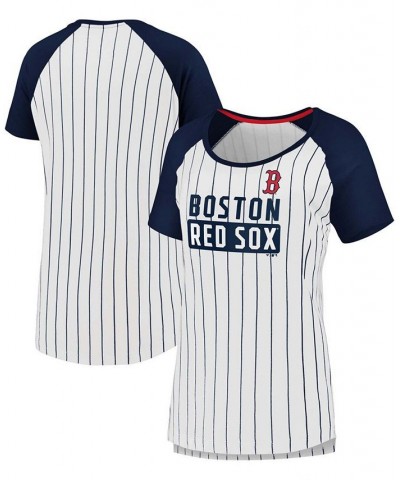 Women's White Boston Red Sox Iconic Pinstripe Raglan Scoop Neck T-shirt White $25.19 Tops