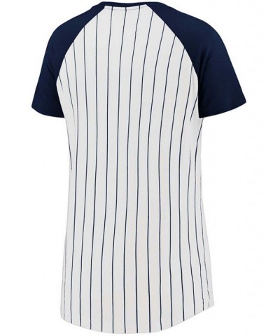 Women's White Boston Red Sox Iconic Pinstripe Raglan Scoop Neck T-shirt White $25.19 Tops