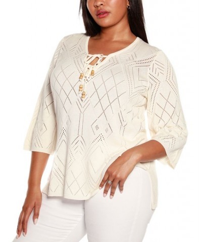 Black Label Plus Size V-Neck Sweater Ivory/Cream $25.30 Sweaters