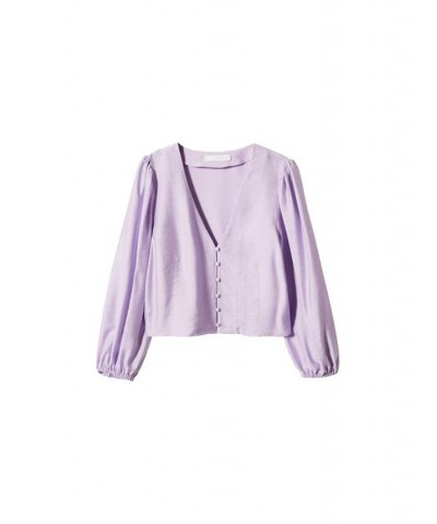 Women's Puffed Sleeves Blouse Violet $24.60 Tops