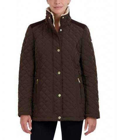 Petite Faux-Fur-Lined Hooded Quilted Coat Brown $54.60 Coats