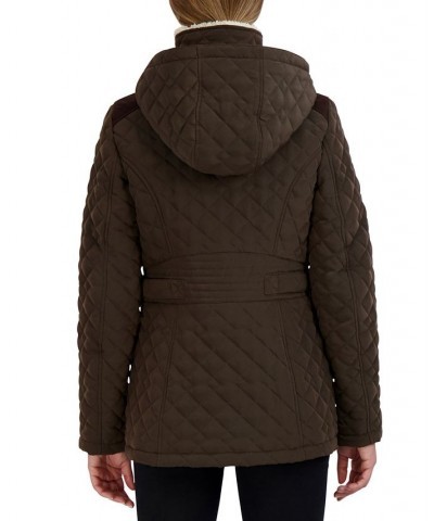 Petite Faux-Fur-Lined Hooded Quilted Coat Brown $54.60 Coats
