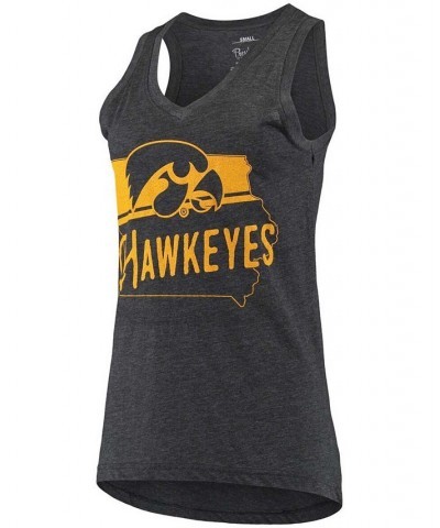 Women's Black Iowa Hawkeyes Ferris Melange V-Neck Tank Top Black $17.22 Tops