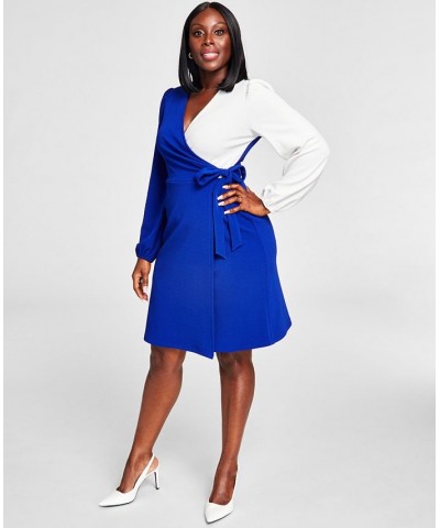 Colorblocked Surplice Side-Tie Dress Blue $28.61 Dresses