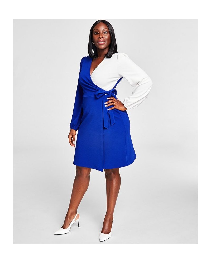 Colorblocked Surplice Side-Tie Dress Blue $28.61 Dresses