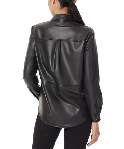 Women's Faux Leather Snap Front Utility Blouse Jones Black $34.18 Tops