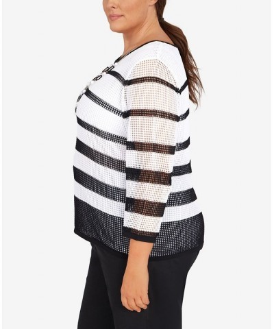 Plus Size Summer In The City Mesh Stripe Top with Necklace Multi $33.40 Tops