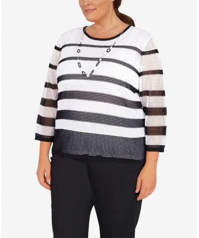 Plus Size Summer In The City Mesh Stripe Top with Necklace Multi $33.40 Tops