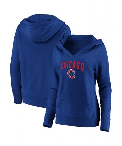 Women's Royal Chicago Cubs Core Team Lockup V-Neck Pullover Hoodie Royal $40.00 Sweatshirts