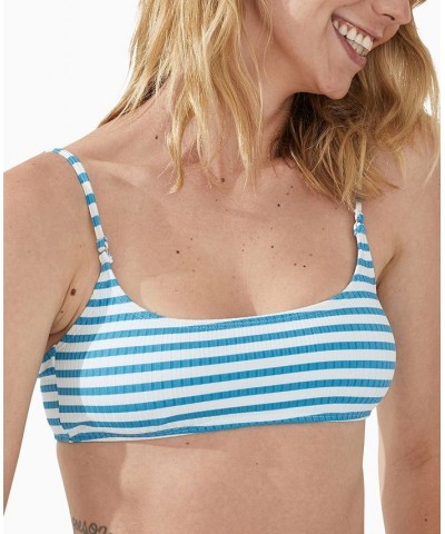 Women's Striped Ribbed Scoop-Neck Cropped Bikini Top Bonnie Stripe Rib $20.64 Swimsuits