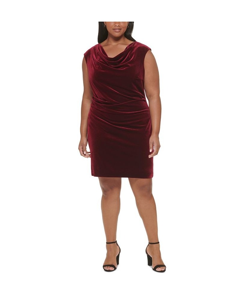Plus Size Ruched Cowlneck Velvet Sheath Dress Wine $31.07 Dresses