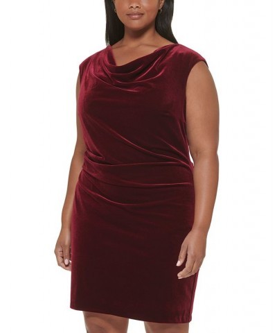 Plus Size Ruched Cowlneck Velvet Sheath Dress Wine $31.07 Dresses