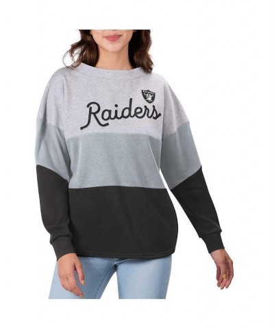 Women's Heathered Gray Black Las Vegas Raiders Outfield Deep V-Back Pullover Sweatshirt Gray $36.55 Sweatshirts
