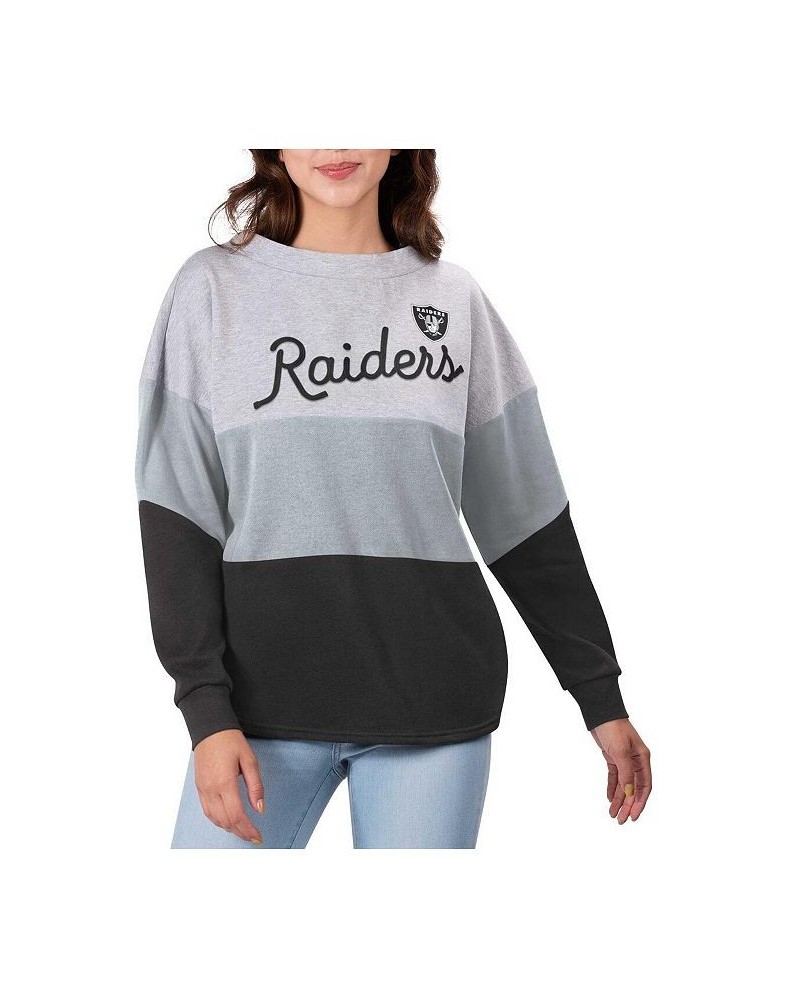 Women's Heathered Gray Black Las Vegas Raiders Outfield Deep V-Back Pullover Sweatshirt Gray $36.55 Sweatshirts