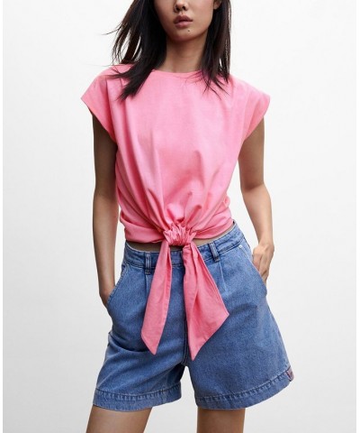 Women's Knot Detail T-shirt Pink $17.64 Tops