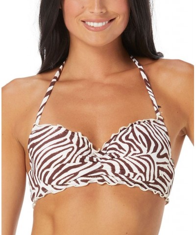 Nixie Zebra-Print Ruffled Bikini Top Mocha $23.39 Swimsuits
