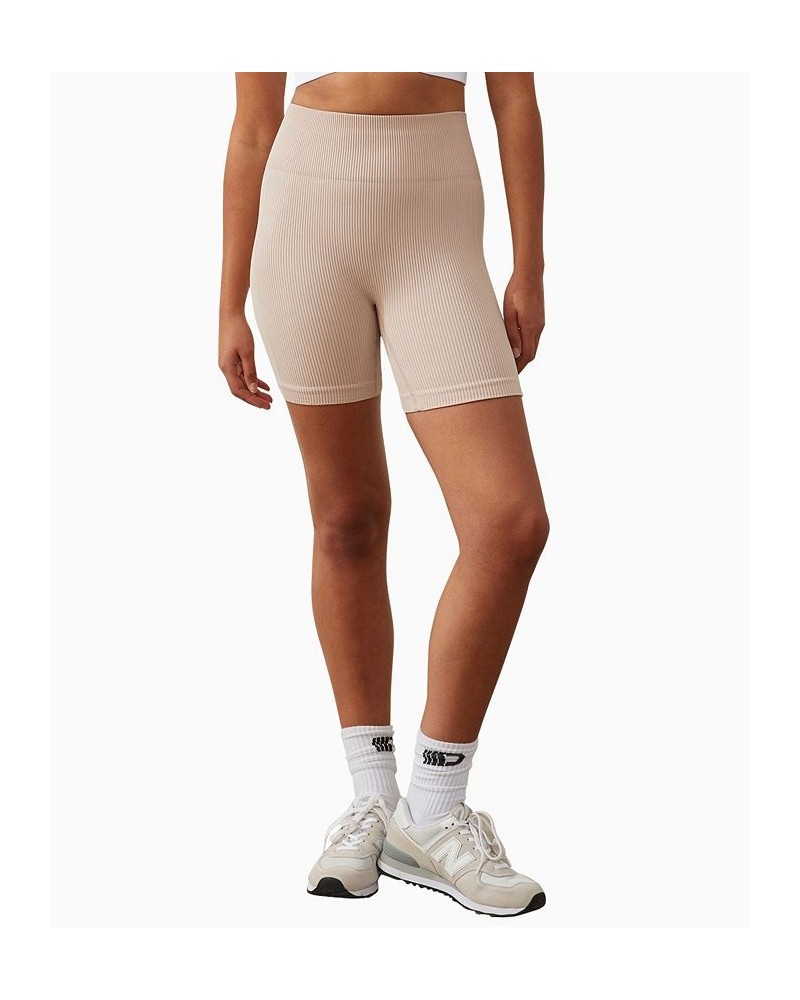 Women's Seamless Rib Bike Shorts Tan/Beige $23.39 Shorts