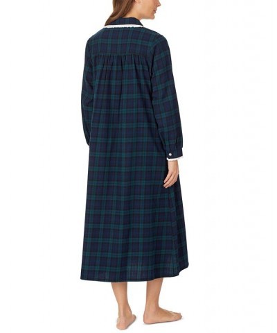 Cotton Lace-Trim Flannel Nightgown Blue/Green $44.88 Sleepwear