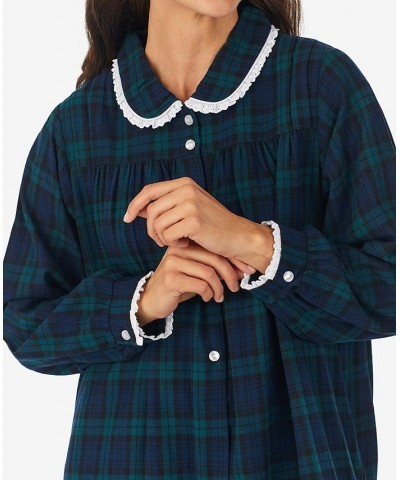 Cotton Lace-Trim Flannel Nightgown Blue/Green $44.88 Sleepwear