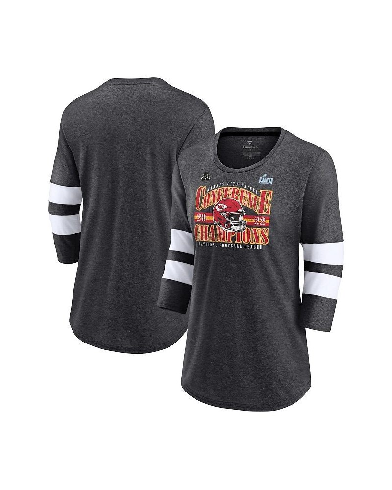 Women's Branded Heather Charcoal Kansas City Chiefs 2022 AFC Champions Banner Worthy Tri-Blend 3/4-Sleeve T-shirt Gray $32.99...