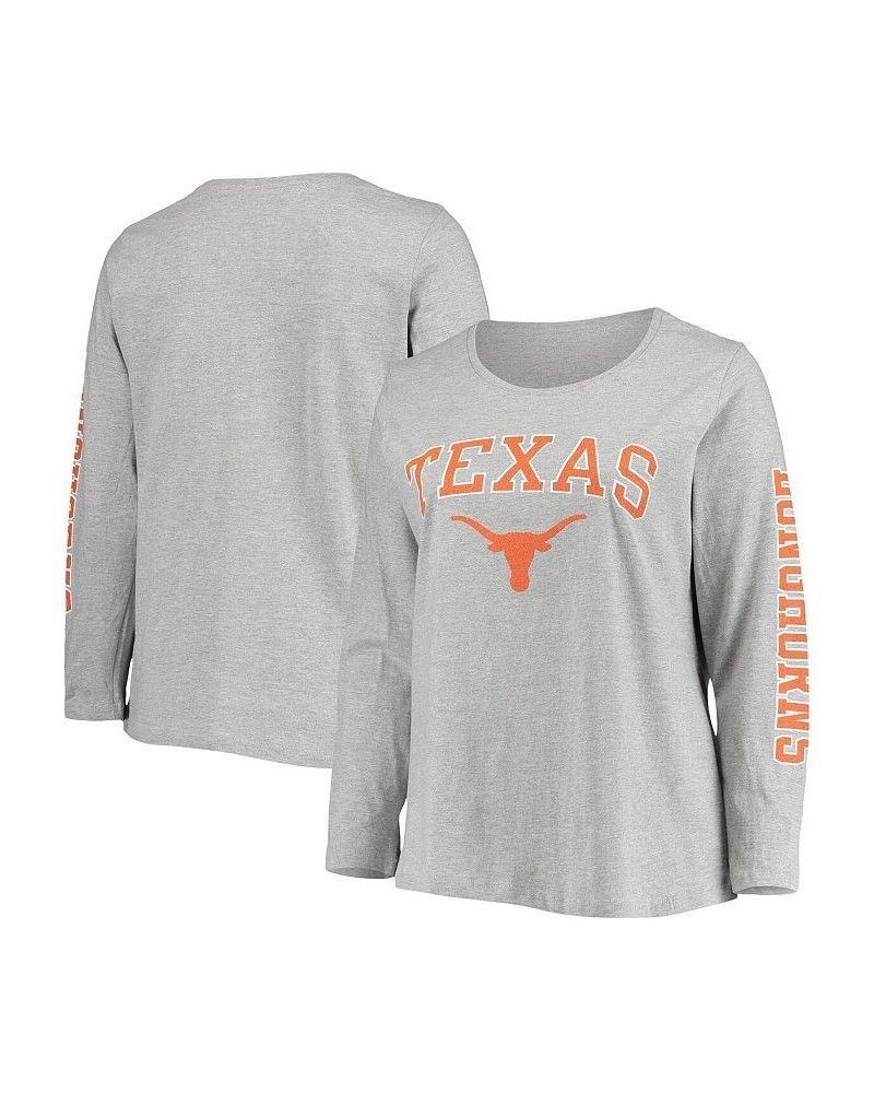 Women's Heathered Gray Texas Longhorns Plus Size Campus Arch Logo 2-Hit Scoop Neck Long Sleeve T-shirt Heathered Gray $31.89 ...