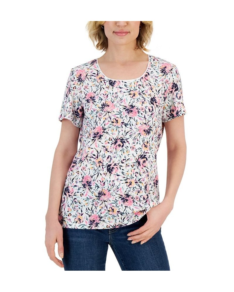 Women's Chloe Floral Scoop-Neck Short-Sleeve Top White $10.79 Tops