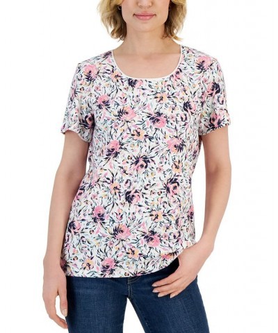 Women's Chloe Floral Scoop-Neck Short-Sleeve Top White $10.79 Tops