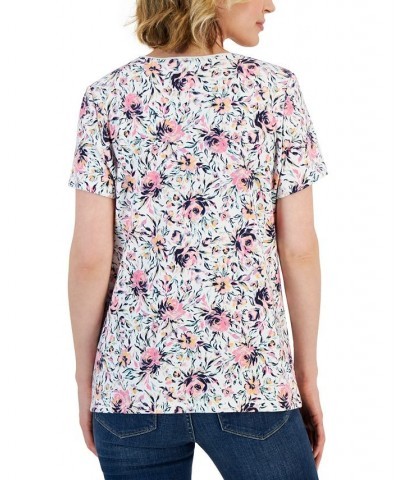 Women's Chloe Floral Scoop-Neck Short-Sleeve Top White $10.79 Tops