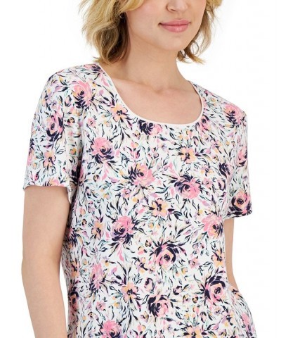 Women's Chloe Floral Scoop-Neck Short-Sleeve Top White $10.79 Tops