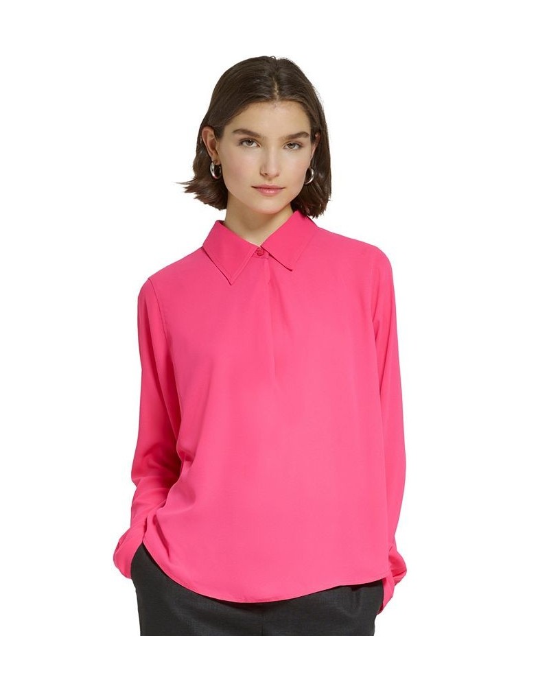 Women's Collared One-Button Long-Sleeve Blouse Rosebud $41.08 Tops