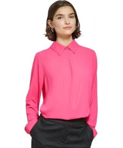 Women's Collared One-Button Long-Sleeve Blouse Rosebud $41.08 Tops