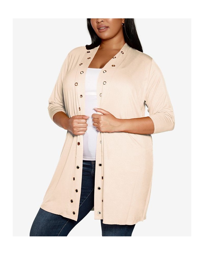 Plus Size Grommet-Trim Open-Front Hacci Cardigan Tan/Beige $16.00 Sweaters