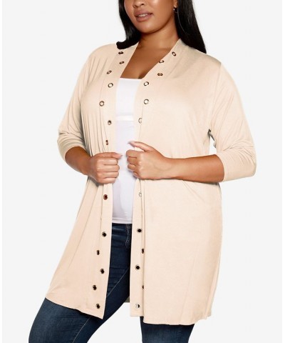 Plus Size Grommet-Trim Open-Front Hacci Cardigan Tan/Beige $16.00 Sweaters