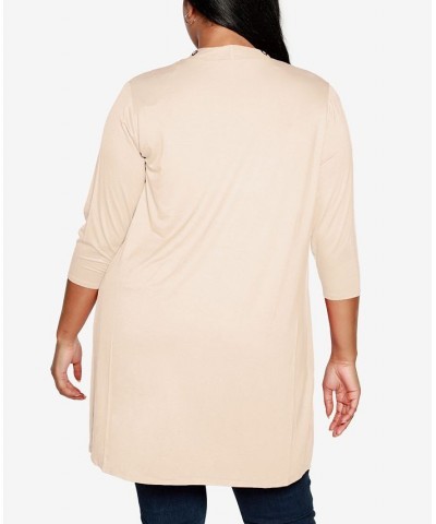 Plus Size Grommet-Trim Open-Front Hacci Cardigan Tan/Beige $16.00 Sweaters